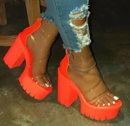 Sandals Night Club Party Platform Chunky Heel Summer Plus Size Shoes Transparent Gladiator Women7161346