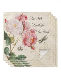 Table Napkin 4pcs Dragonfly Rose Flower Retro Square 50cm Party Wedding Decoration Cloth Kitchen Dinner Serving Napkins