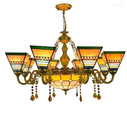 Pendant Lamps European Vintage Country Light Tiffany Led Suspension Foyer Apartment Dining Room Glass 1216