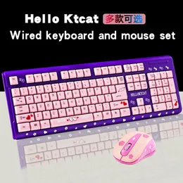 Kombinacje różowa klawiatura i zestaw myszy Śliczna dziewczyna kreskówka cat komputer komputerowy biuro home gaming laptop USB Klawiatura USB przewodowa mysz