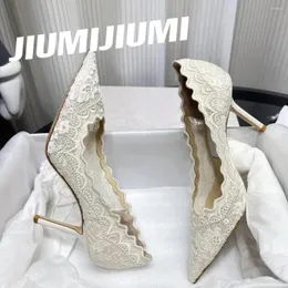 Elbise ayakkabıları jiumijiumi zarif dantel sığ kadın pompaları sivri topuklu ince topuklular düğün stilettos zapatos de mujer