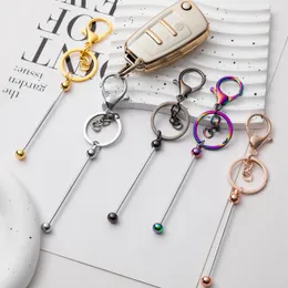 Stock Metal Bar Beadable Key Chain Hooks Stylish Girls Gift Iridescent Keyring Beadable Keychain for Jewelry Making DIY Crafts