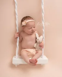 Keepsakes Wood Swing Born Posing Prop Natural Toys Vintage Swing Rainbow Macrame Boho Children's Pography ShootSession Posing Aid 230526