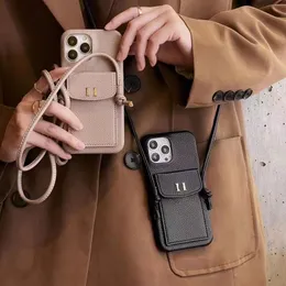 Borsa a tracolla da donna Custodia per telefono di design per IPhone 14 Pro Max11 12 Promax X / xs Custodie per carte a portafoglio Repo Custodia per telefono in pelle Tasca per carte Designer Accessori H Khaki