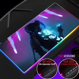 Spoczywa jinx lol niestandardowy RGB Arcane Gaming Myse Pad League of Legends LED LED Jayce Slipmat z Hub 4port USB PC Akcesoria PC Dywan