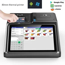 Impressoras mini roupas de supermercado Medicina de fruta loja de conveniência de 10,1 polegadas Tela de toque POS Caixa POS 80mm Printina de recepção Scanner NFC