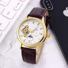 럭셔리 가죽 밴드 투르 빌론 자동 기계 손목 시계 남성 시계 드롭 운송 당일 날짜 남성 감시 아버지를위한 선물