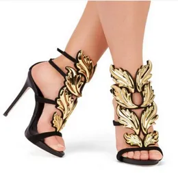 Top merk zomer nieuw ontwerp vrouwen mode goedkoop goud zilveren rood blad hoge hak peep teen jurk sandalen schoenen pompen dames5194959