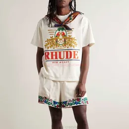 Projektant modny koszulki Tshirt Rhude Trendy Summer Makaw Flower American Vintage Mens krótki rękaw
