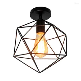 Taklampor Creative Black Iron Diamond Style Lamp Simple Retro Cage Balcony Light For Apartment Aisle El Cafe Restaurant