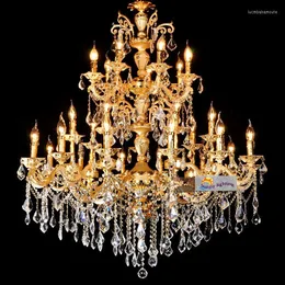 Chandeliers El Hall Large Gold Chandelier Crystal Pendants Lamps For Penthouse Foyer Big Fixtures Long Hanging Lampe