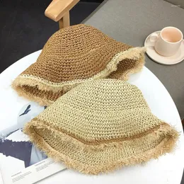 Wide Brim Hats Summer Sun For Women Foldable Crochet Knit Straw Hat Large Anti-UV Beach Chapeau Femme