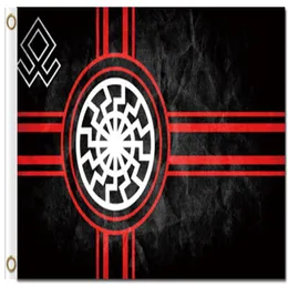 Цифровая печать Custom 3x5ft Black Sun Flag 90x150CM Polyester Kolovrat Slavic Symbol Sun Wheel Svarog Solstice Runs Banner2959871