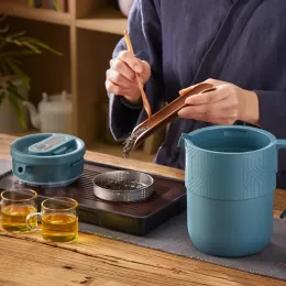Teekanne Edelstahl Intelligente Temperaturanzeige Teekanne Große Kapazität Trennung Isolierung Tee-Set
