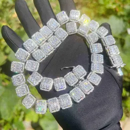 1m Width Sier 925 Bling Baguette Diamond Necklace Pass Tter Vvs Moissanite Hip Hop Iced Out Fine Jewelry Tennis Chain