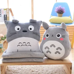 Puppets Totoro Plush Pillow Multifunction 3 in 1 Throw Hand Warm Cushion Baby Kids Blanket Stuffed Anime Figure Toy 230526