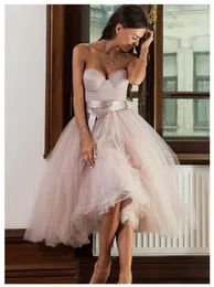 Short Informal Strapless Wedding Dress 2023 Beach Bride Dress Knee Length Pink Tulle Wedding Gowns vestidos de novia