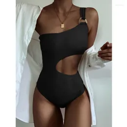 Kvinnors badkläder Kvinnor Sexig baddräkt i ett stycke en axel O-ringband Cutout Bikini Fashion Ins Style Hollime Slim Bathing Suit