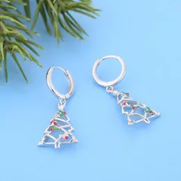 Hoop Earrings 925 Silver Needle Christmas Tree For Women Fine Snowflake Pendant Year Xmas Gift Jewelry