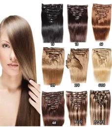 Brazilian Human Hairs 1624quot Clip In Human Hair Extensions 1 1B 2 4 6 27 613 100gset Human Hair Extensions5446901