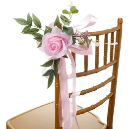 Dekoracyjne kwiaty wieńce 4PCS Przyjazdy ślubne dekoracje różowe rustykalne ławki sztuczny wystrój kwiatów do ceremonii krzesło kościelne Benchdecorativ