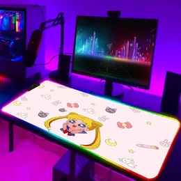 يستريح كبير RGB Mouse Pad Gamer Pink Sailor Moon Keyboard Mat Deskmat PC Accessories Desk Desport