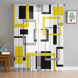 カーテンアブストラクト幾何学的黒い黄色の黄色のチュールリビングルームの大人のための寝室ドレープキッチンボイルオーガンザの装飾カーテン