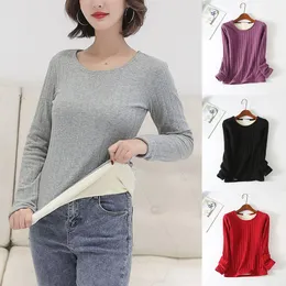 T-shirt 2020 Winter Vrouwen Lange Mouw TopWarm T-shirt Dikker Plus Fluwelen Thermisch Ondergoed Casual O Hals SlimFit Zacht Dieptepunt shirt