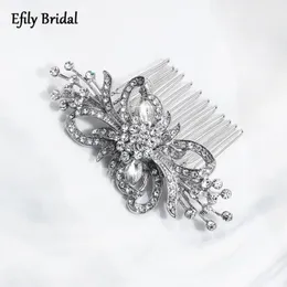 Hair Clips & Barrettes Efily Sliver Color Rhinestone Flower Comb Wedding Accessories For Women Bridal Headpiece Fashion Jewelry Party GiftsH