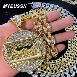 Colares com pingente Colares com pingente de perfuração completa Última Ceia Colar com pingente de joias masculinas Iced Out Cuban Link Colares Moda Masculina Hip Hop Jóias Homens