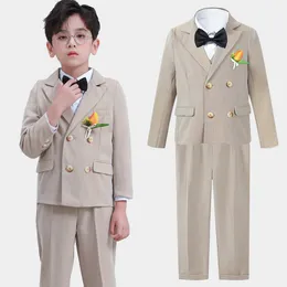 Suits Boys Dress Suit Set Easter Wedding Birthday Kids Flower Gentleman Performance Costume Jacket Pants Shirt Bowtie Clothes 6pcs 230526