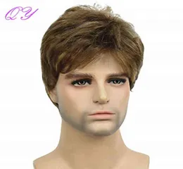 Men Hair Hair Canthetic Brown Ombre Linen Color Short Straight Men039s Wig Gody Mashion Manage for Man Daily أو Party قابل للتعديل S6762641