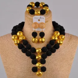 Collana Orecchini Set Majalia Delicate perline nere africane Nigeria Wedding Fashion Jewelry Set da sposa XX-05Orecchini