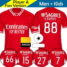 23 24 BeNfICa Soccer Jerseys Camisetas Kid Kit 2023 2024 SPORT LiSbOa Away Home Camisa de futebol Football Shirt SL Red Player Version G.RAMOS NERES AURSNES RAFA MUSA