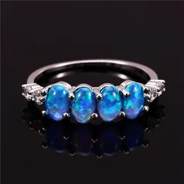 Wedding Rings Trendy Blue Fire Opal Engagement Ring Single Row Small Oval Stone Vintage Silver Color For Women Boho JewelryWedding