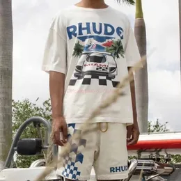 Designer Moda Case Tees Tshirt SS American Fashion Brand Rhude Formula F1 Racing Miami Station Limited Print Short Sleeve Sleeve