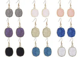 Fashion Imitation druzy drusy earrings gold plated oval Geometry faux natural stone resin dangle earrings for women jewelry5110188