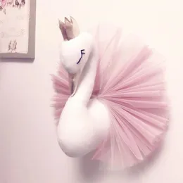 Plush Wall Stuff Baby Girl Room Plush Animal Head Swan Flamingo Wall Decoration Baby Stuffed Toys Girls Bedroom Accessories Decor Kids Child Gift 230526