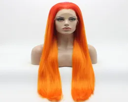 Iwona Hair Straight Extra Long Orange Root Golden Ombre Wig 2232002316 Halb handgebundene hitzebeständige synthetische Lace-Front-Perücken4241911