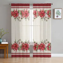 Curtain Christmas Winter Flower Poinsettia Sheer Curtains For Living Room Printed Tulle Window Luxury Home Balcony Decor Drapes