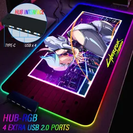 RESTS Professional NCPD Edgerunners Gaming RGB Luminous Mouse Pad Custom Lucy Rebecca Surbal Smooth Type C Hub 4in 1 USB PC Desk Mat