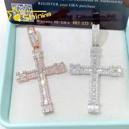 Moda takı kolyeler cazibeleri 925 STERLING Silver Cross Diamond VVS Moissanite Kolye