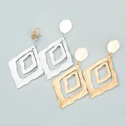 Dangle Earrings Vedawas Textured Double Layer Flat Rhombus Drop For Women Exaggerated Gold Color Metal Pendant Retro Jewelry