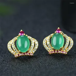 Dangle Earrings Selling Natural Hand-carved Jade Crown 24k Inlay Ancient Method Studs Fashion Jewelry Accessories Women Gifts1