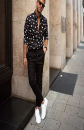 KLV 2019 men shirt streetwear shirt Men039s Fashion Loose Casual Longsleeved Polka Dot Printed Top Blouse D47117496