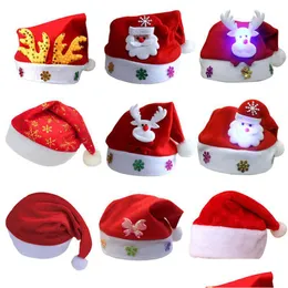 Рождественские украшения светодиодные шляпы Adt Kids Santa Claus Red Hats Comsplay Party Costume Drop Доставка домашнего сада праздничные поставки Dhbim