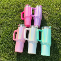 US warehouse 40oz sublimation Glitter tumbler Shimmer glossy outdoor sports water bottle with handle lid straw stainless steel vacuum travel mugs 20pcs/case