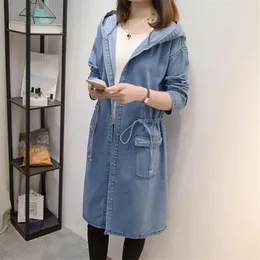 Trench à capuche veste Jean femme grande taille cape Denim coupe-vent printemps automne nouveau BF veste en Jean femme Long manteau ample