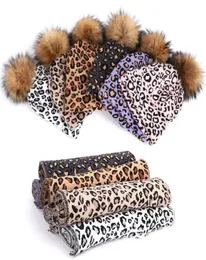 Leopard Beanies Double Thicken Warm Skull Caps Infinity Sarf Sets9656296