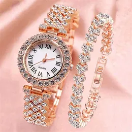 2 peças de produtos mais vendidos femininos em 2023 Braça de luxo conjunto de aço de aço de diamante Banda de quartzo G230529